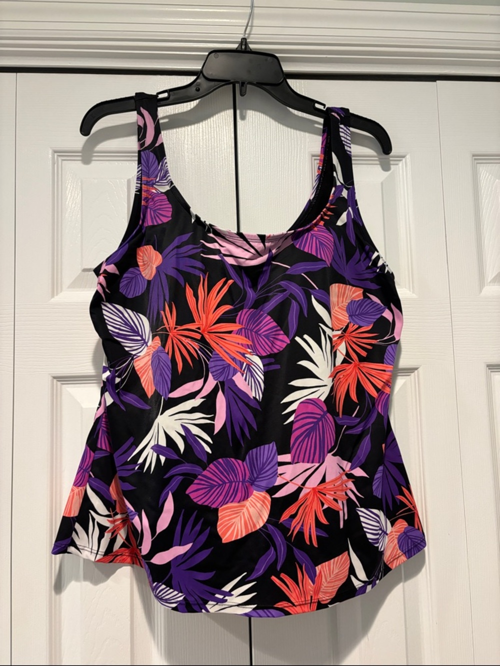 Swimsuits For All Black Tank Top with Purple, Pink & Coral Floral Print Swim Top